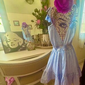 Aakaa Blue and White Striped Dress